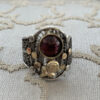 2-tone Ring with Garnet Flower